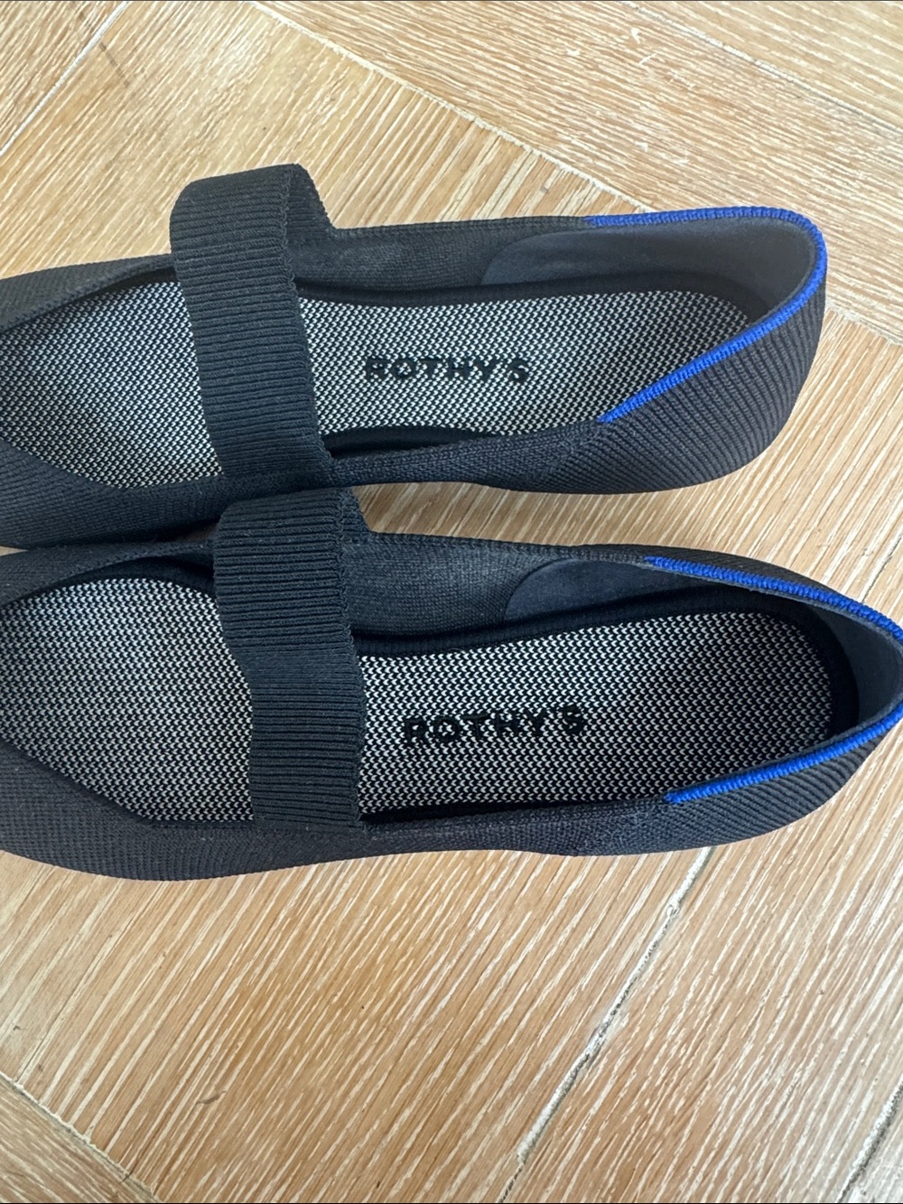 Rothy's Black Pointed Knit Mary Jane Flats with Elastic Strap - Picture 2 of 9